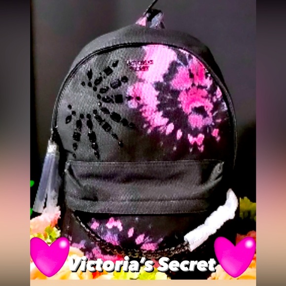 Victoria’s Secret ?Black & Pink? Tie-Dye Studded Small Backpack, NWT!